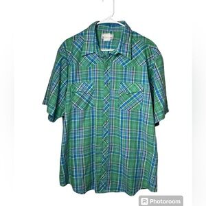 Wrangler Men's‎ Vintage Short Sleeve Pearl Snap Plaid Wrancher Shirt Size 2XL